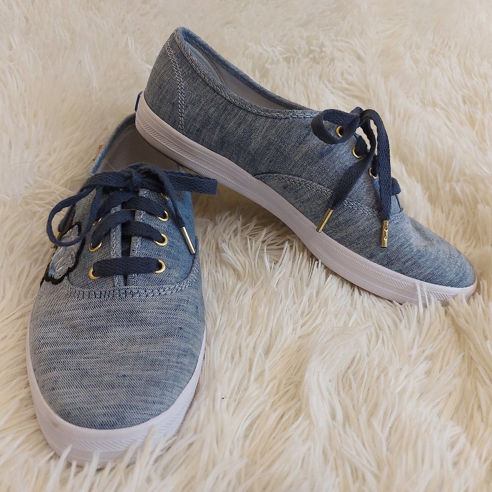 KEDS Champion Chambray Applique Navy Floral Sneaker w/ DearFoam Footbed, Sz 6.5W - Picture 2 of 8